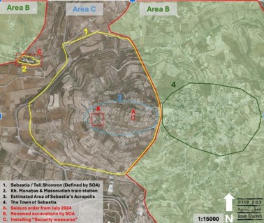 Map of Sebastia site and historic town divided into Areas B and C